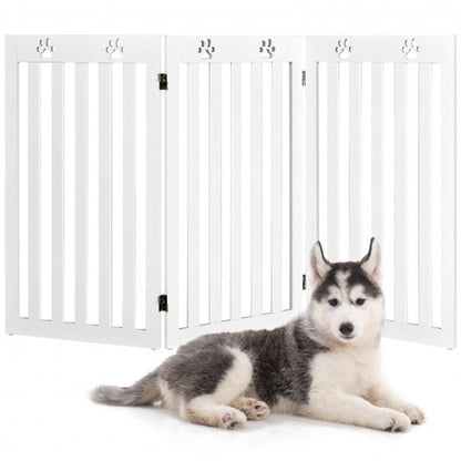 36 Inch Folding Wooden Freestanding Pet Gate Dog Gate with 360 Flexible Hinge-White - Color: White