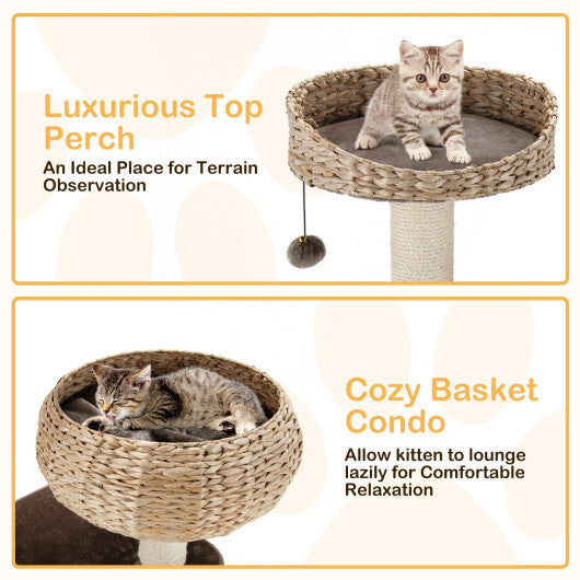 41 Inch Rattan Cat Tree with Napping Perch-Beige - Color: Beige