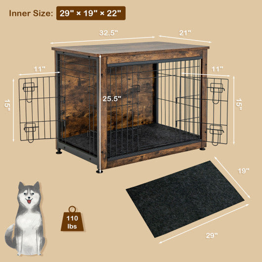 Wooden Dog Crate Furniture with Double Door and Tray-Brown - Color: Brown