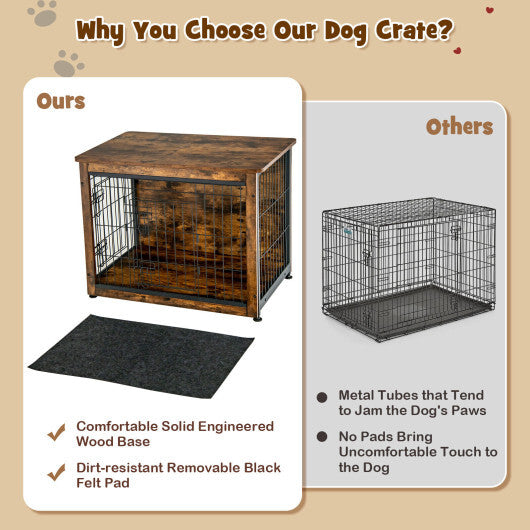 Wooden Dog Crate Furniture with Double Door and Tray-Brown - Color: Brown