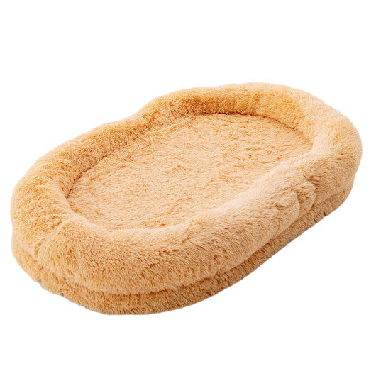 Washable Fluffy Human Dog Bed with Soft Blanket and Plump Pillow-Brown - Color: Brown