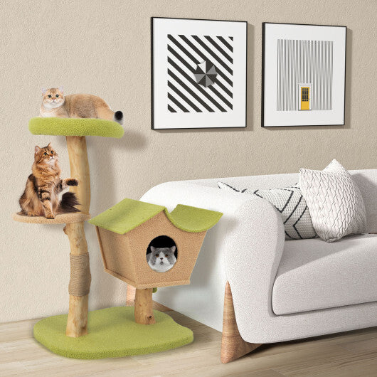 43 Inch Wooden Cat Tree with Padded Top Perch-Green - Color: Green