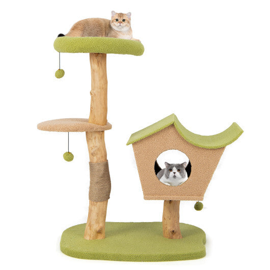 43 Inch Wooden Cat Tree with Padded Top Perch-Green - Color: Green