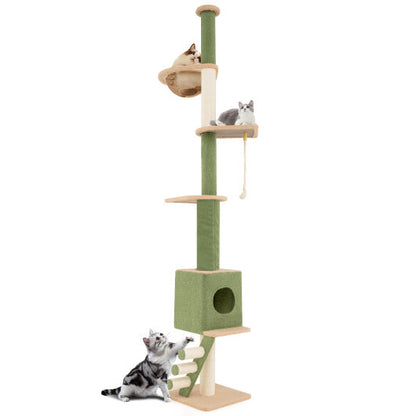 Floor to Ceiling Cat Tree with 86-99.5 Inch Adjustable Height and Extra Post-Green - Color: Green