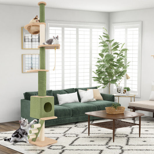 Floor to Ceiling Cat Tree with 86-99.5 Inch Adjustable Height and Extra Post-Green - Color: Green