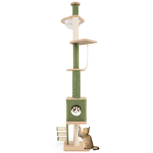 Floor to Ceiling Cat Tree with 86-99.5 Inch Adjustable Height and Extra Post-Green - Color: Green