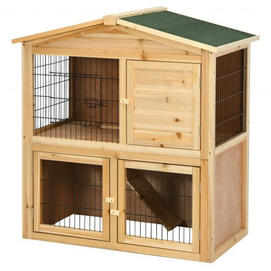 35 Inch Wooden Chicken Coop with Ramp - Color: Natural