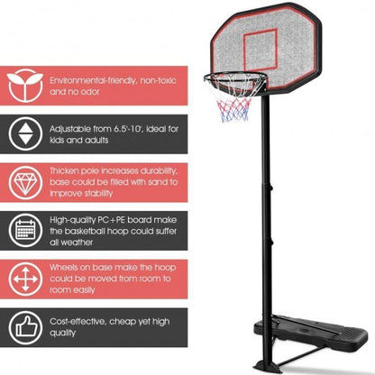 43 Inch Indoor Outdoor Height Adjustable Basketball Hoop - Color: Black