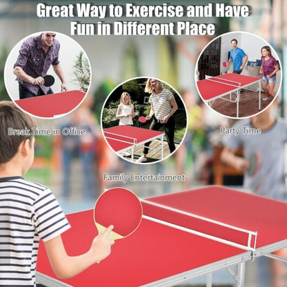 60 Inch Portable Tennis Ping Pong Folding Table with Accessories-Red - Color: Red