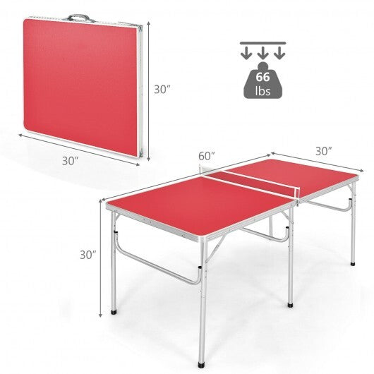 60 Inch Portable Tennis Ping Pong Folding Table with Accessories-Red - Color: Red