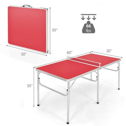 60 Inch Portable Tennis Ping Pong Folding Table with Accessories-Red - Color: Red