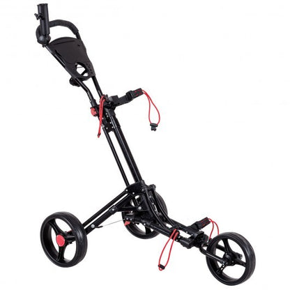 Foldable 3 Wheel Golf Pull Push Cart Trolley - Color: Black