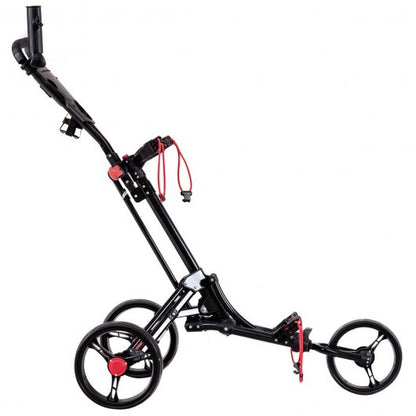 Foldable 3 Wheel Golf Pull Push Cart Trolley - Color: Black