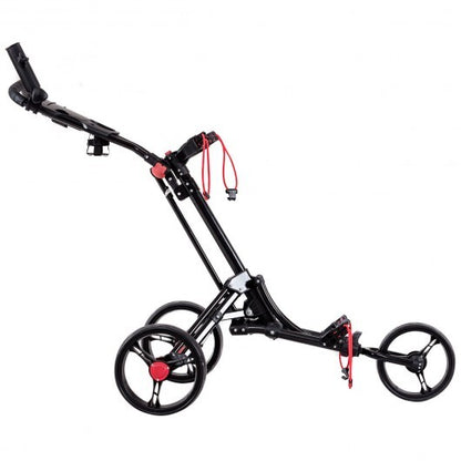 Foldable 3 Wheel Golf Pull Push Cart Trolley - Color: Black