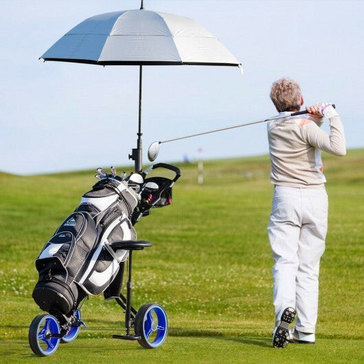 Foldable 3 Wheels Push Pull Golf Trolley with Scoreboard Bag-Navy - Color: Navy