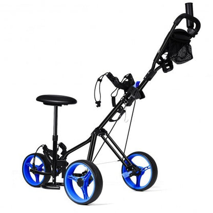 Foldable 3 Wheels Push Pull Golf Trolley with Scoreboard Bag-Navy - Color: Navy