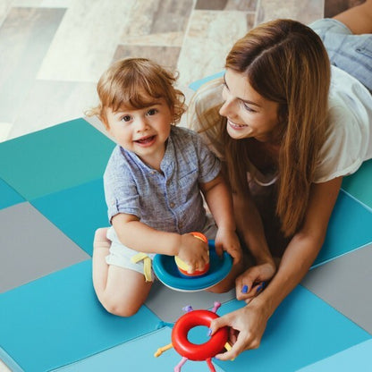 58 Inch Toddler Foam Play Mat Baby Folding Activity Floor Mat-Light Blue - Color: Light Blue