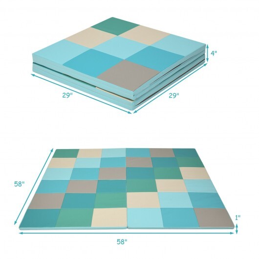 58 Inch Toddler Foam Play Mat Baby Folding Activity Floor Mat-Light Blue - Color: Light Blue