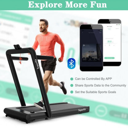 4.75HP 2 In 1 Folding Treadmill with Remote APP Control-Black - Color: Black