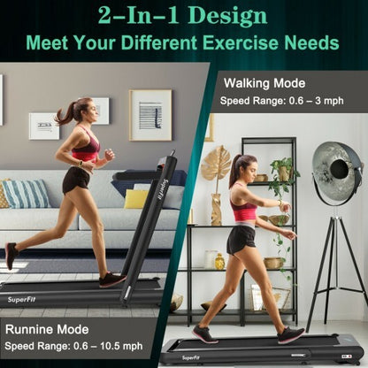 4.75HP 2 In 1 Folding Treadmill with Remote APP Control-Black - Color: Black