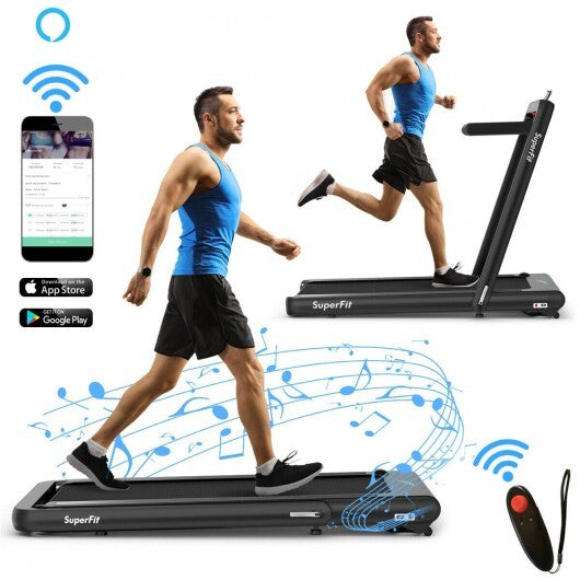 4.75HP 2 In 1 Folding Treadmill with Remote APP Control-Black - Color: Black