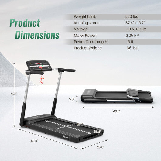 2.25 HP Foldable Treadmill with APP Control and LED Display - Color: Black