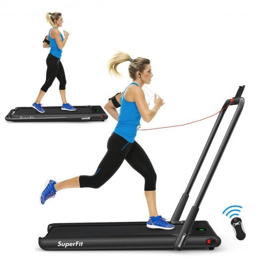 2-in-1 Folding Treadmill with Remote Control and LED Display-Black - Color: Black