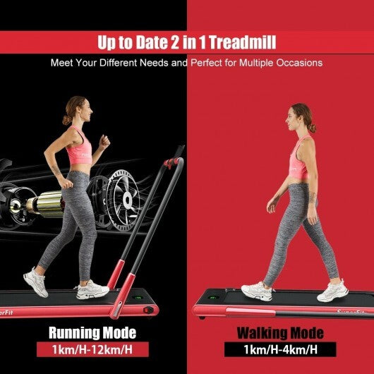 2-in-1 Folding Treadmill with Remote Control and LED Display-Red - Color: Red