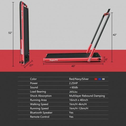 2-in-1 Folding Treadmill with Remote Control and LED Display-Red - Color: Red