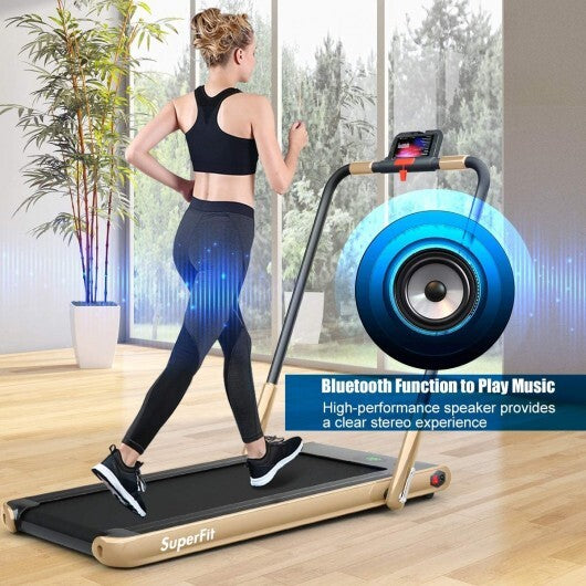 2-in-1 Folding Treadmill with Remote Control and LED Display-Golden - Color: Golden