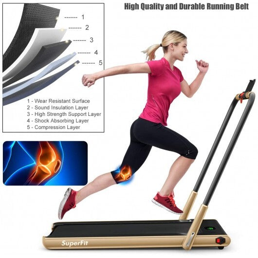 2-in-1 Folding Treadmill with Remote Control and LED Display-Golden - Color: Golden