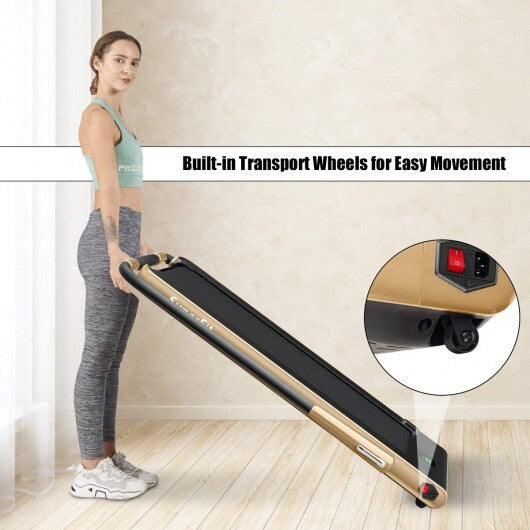 2-in-1 Folding Treadmill with Remote Control and LED Display-Golden - Color: Golden