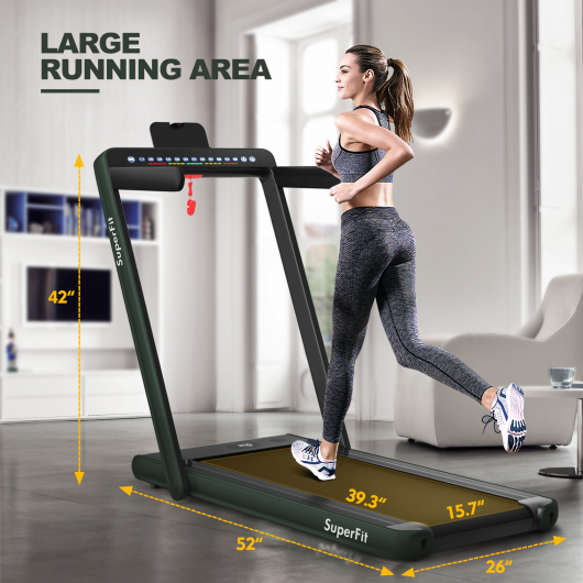 2-in-1 Electric Motorized Health and Fitness Folding Treadmill with Dual Display and Speaker-Green - Color: Green