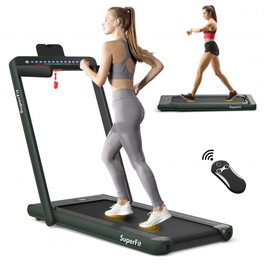 2-in-1 Electric Motorized Health and Fitness Folding Treadmill with Dual Display and Speaker-Green - Color: Green