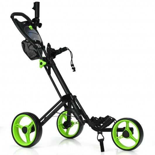 Folding 3 Wheels Golf Push Cart with Brake Scoreboard Adjustable Handle-Green - Color: Green