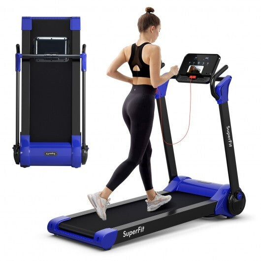 2.25 HP Electric Motorized Folding Running Treadmill Machine with LED Display-Navy - Color: Navy