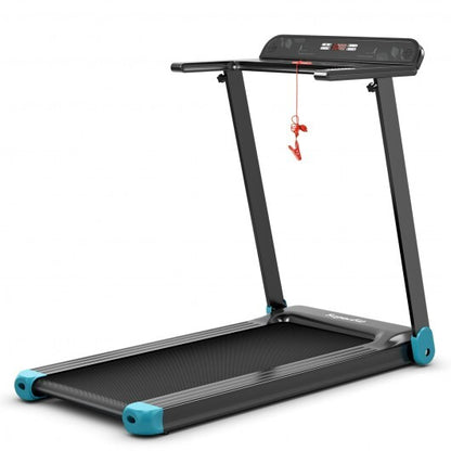 Folding Electric Compact Walking Treadmill with APP Control Speaker-Blue - Color: Blue