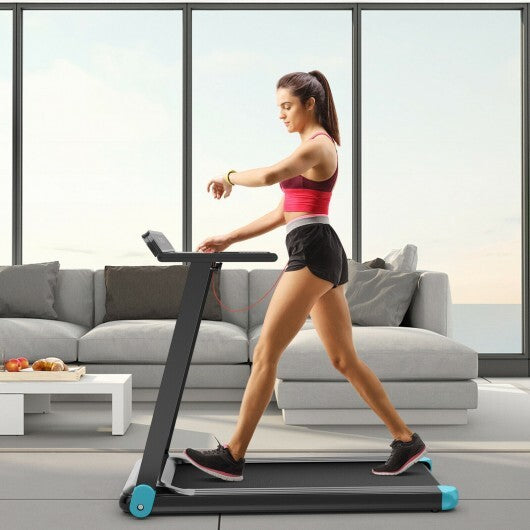 Folding Electric Compact Walking Treadmill with APP Control Speaker-Blue - Color: Blue