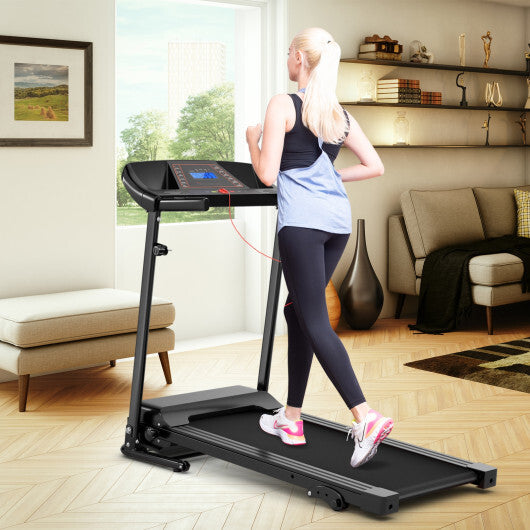 1.0 HP Foldable Treadmill Electric Support Mobile Power - Color: Black