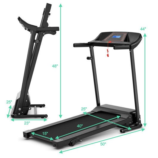 1.0 HP Foldable Treadmill Electric Support Mobile Power - Color: Black