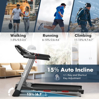 4.75 HP Folding Treadmill with Auto Incline and 20 Preset Programs-Black - Color: Black