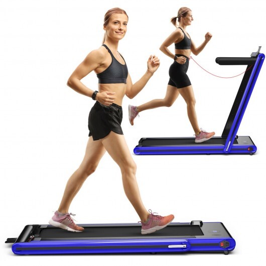 2-in-1 Folding Treadmill with Dual LED Display-Navy - Color: Navy