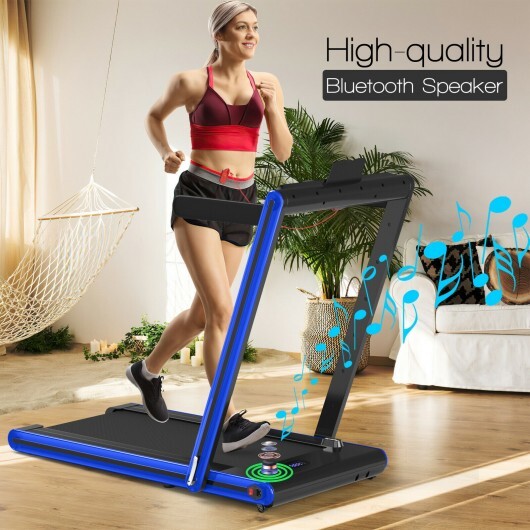 2-in-1 Folding Treadmill with Dual LED Display-Navy - Color: Navy