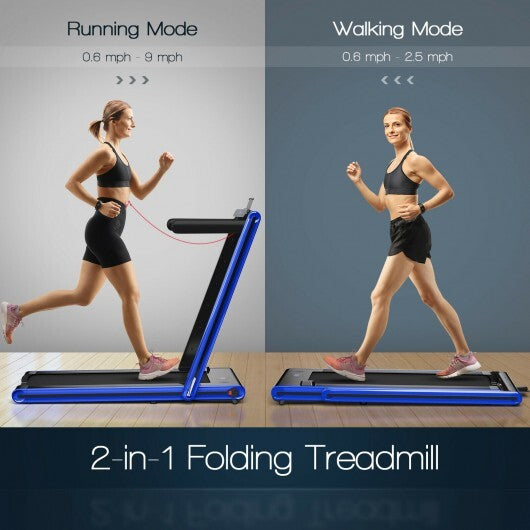 2-in-1 Folding Treadmill with Dual LED Display-Navy - Color: Navy