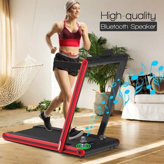 2-in-1 Folding Treadmill with Dual LED Display-Red - Color: Red