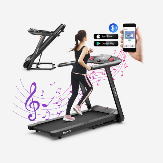 4.75HP Folding Treadmill with Preset Programs Touch Screen Control-Black - Color: Black