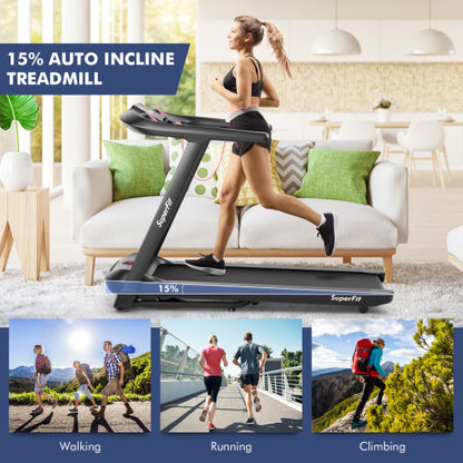 4.75HP Folding Treadmill with Preset Programs Touch Screen Control-Black - Color: Black