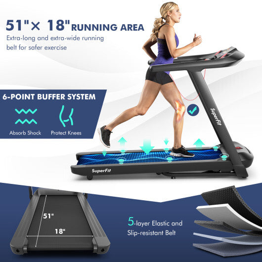 4.75HP Folding Treadmill with Preset Programs Touch Screen Control-Black - Color: Black