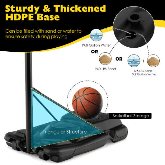 4.25-10 Feet Portable Adjustable Basketball Goal Hoop System - Color: Black