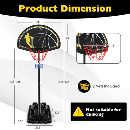 4.25-10 Feet Portable Adjustable Basketball Goal Hoop System - Color: Black